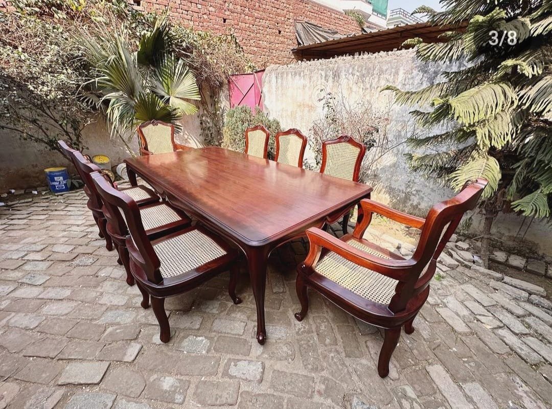 Sidqa Colonial Legacy 8-Seater Dining Set with Full Cane Work Chairs