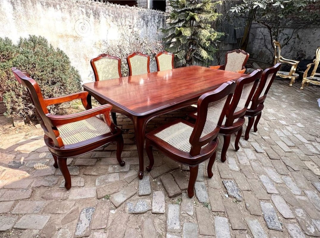 Sidqa Colonial Legacy 8-Seater Dining Set with Full Cane Work Chairs