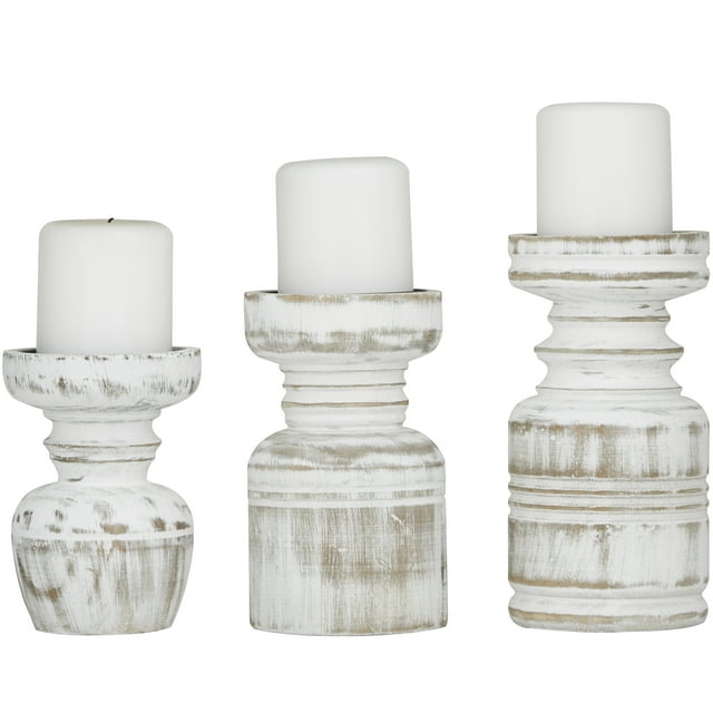 Distressed White Designer Candle Holders