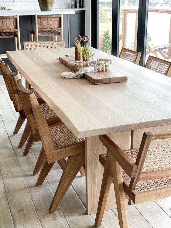 Scandinavian 10-Seater Dining Set In Natural Cane Work