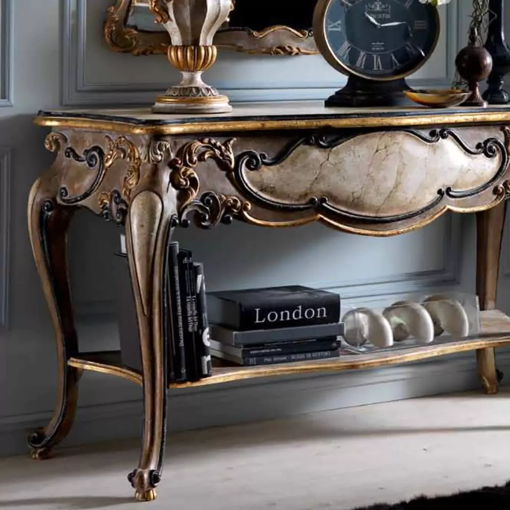 Brown Marble Double Decker Console with Grand Mirror