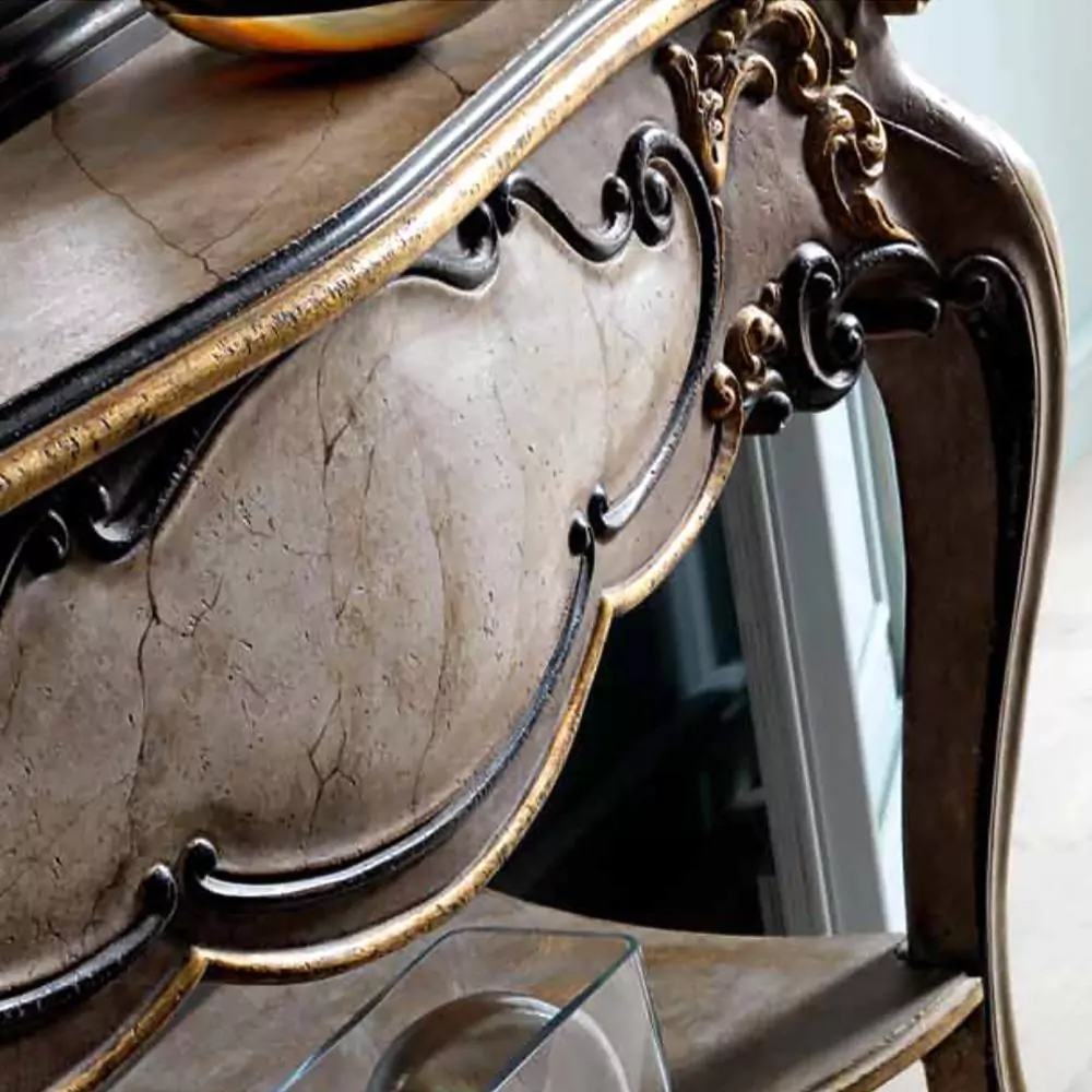 Brown Marble Double Decker Console with Grand Mirror