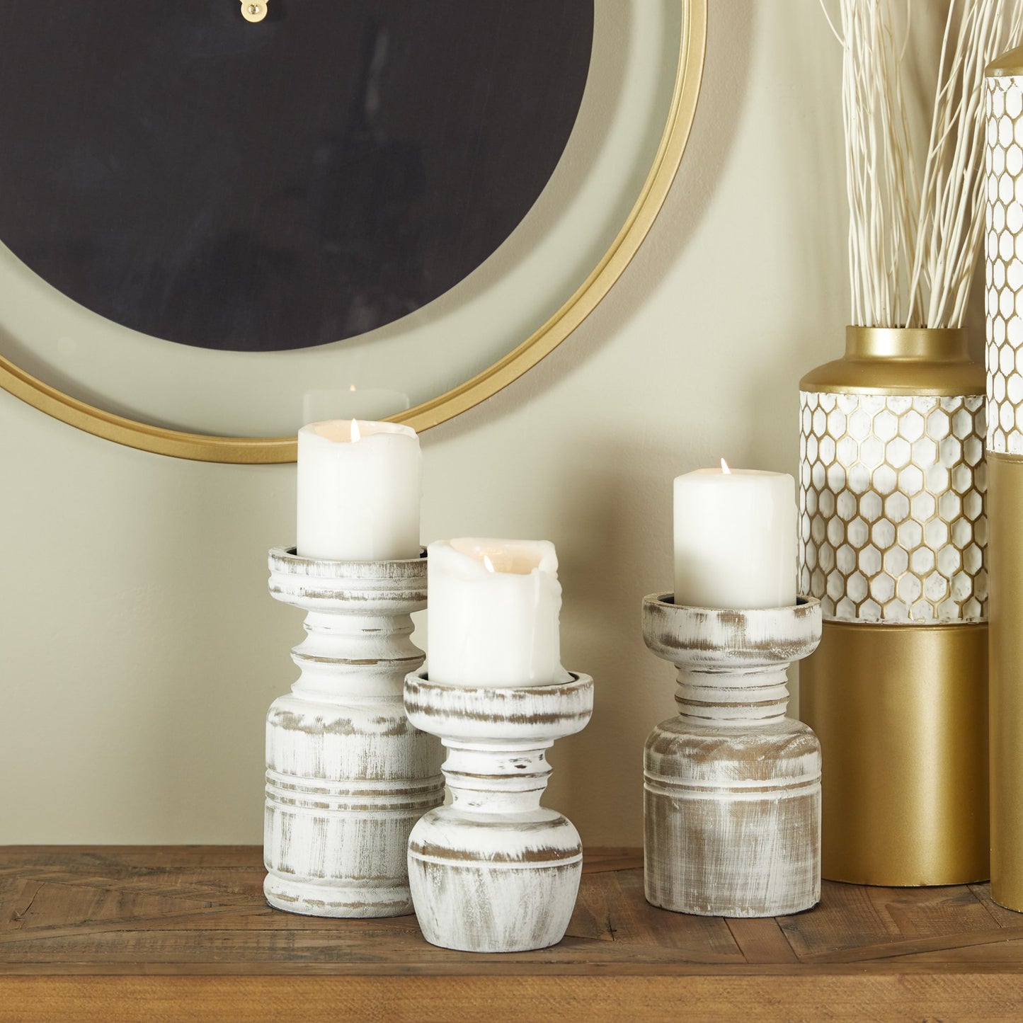 Distressed White Designer Candle Holders