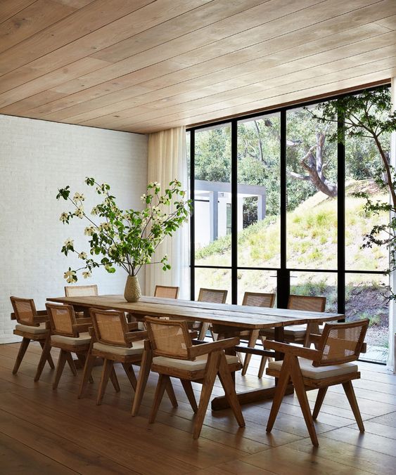 Scandinavian 10-Seater Dining Set In Natural Cane Work