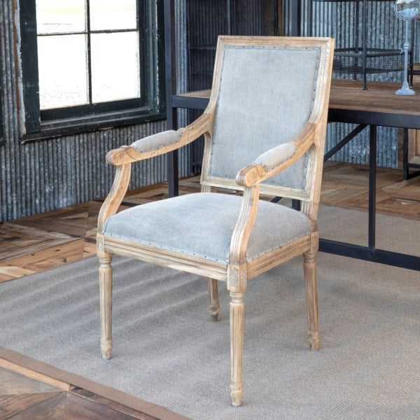 The French Finish Dining Chair with Armrest Cushions in Grey by Sidqa