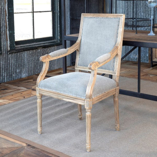 The French Finish Dining Chair with Armrest Cushions in Grey by Sidqa