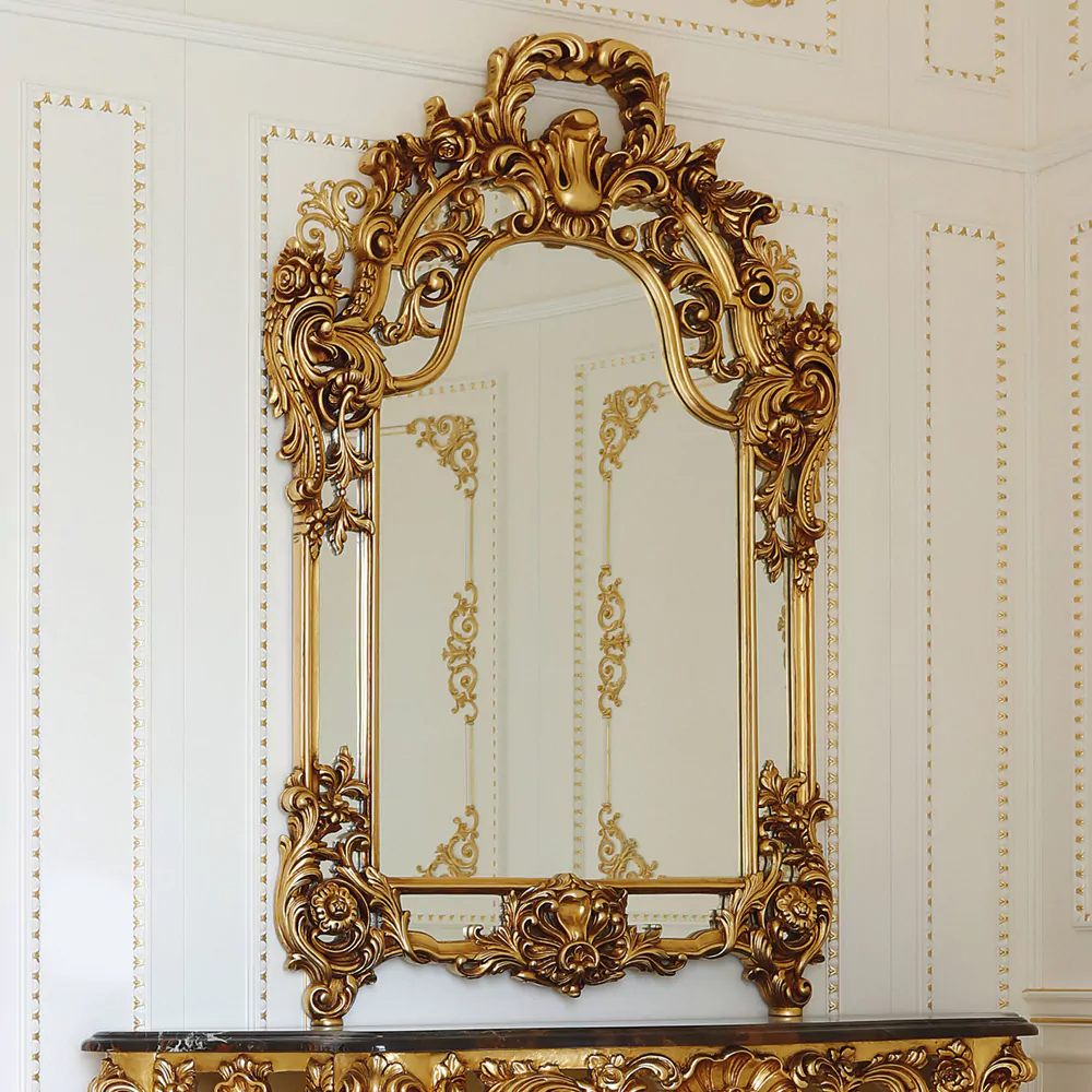 Sidqa Opulent Gold Leaf Console and Mirror Set