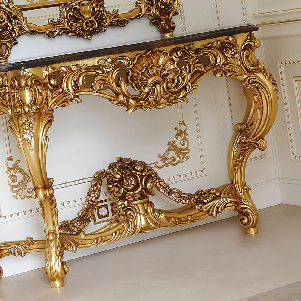 Sidqa Opulent Gold Leaf Console and Mirror Set