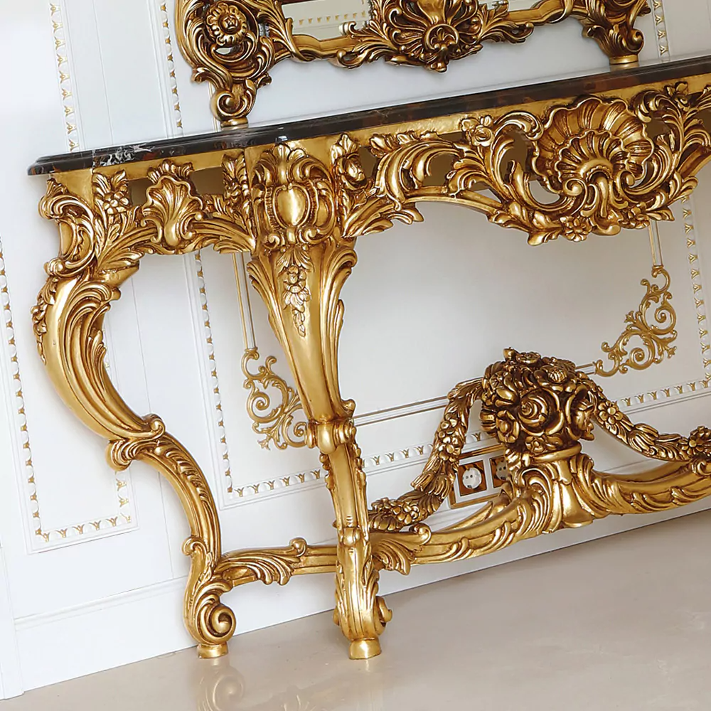 Sidqa Opulent Gold Leaf Console and Mirror Set