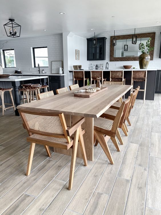 Scandinavian 10-Seater Dining Set In Natural Cane Work