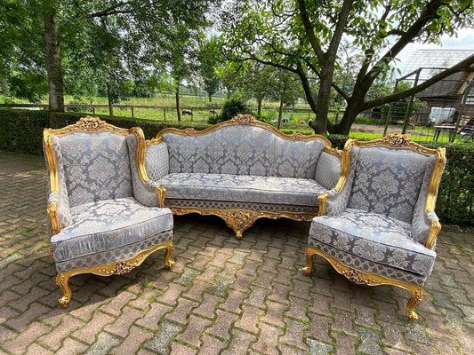 The Regal Grey Antique Gold Leaf Sofa Set by Sidqa