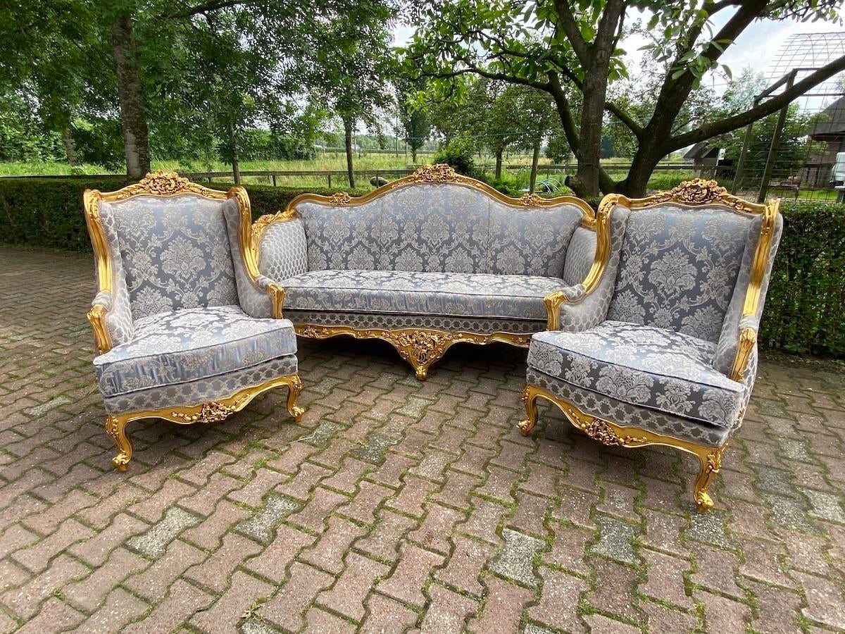 The Regal Grey Antique Gold Leaf Sofa Set by Sidqa