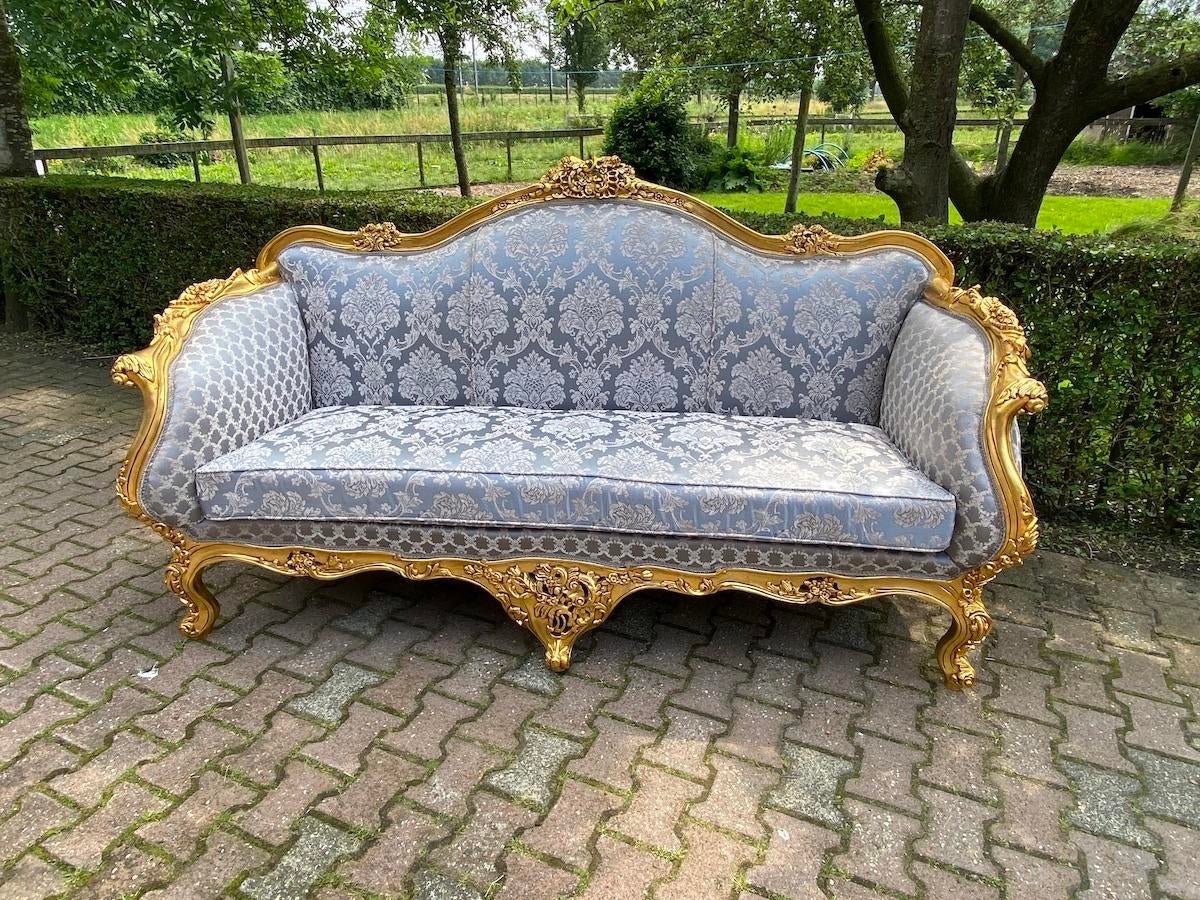 The Regal Grey Antique Gold Leaf Sofa Set by Sidqa