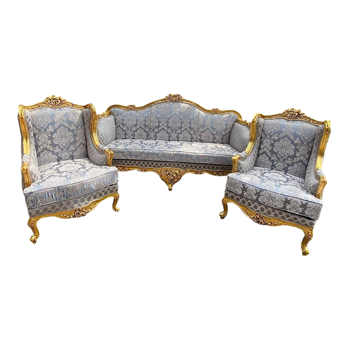 The Regal Grey Antique Gold Leaf Sofa Set by Sidqa