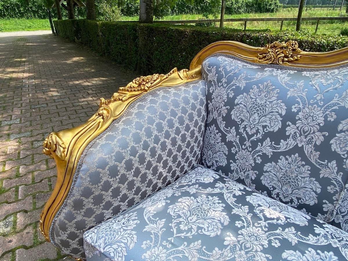 The Regal Grey Antique Gold Leaf Sofa Set by Sidqa