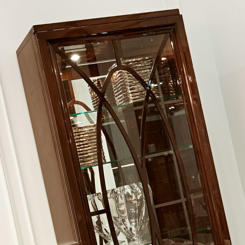 Brown Display Cabinet with Glass Shelves and Mahogany Feet