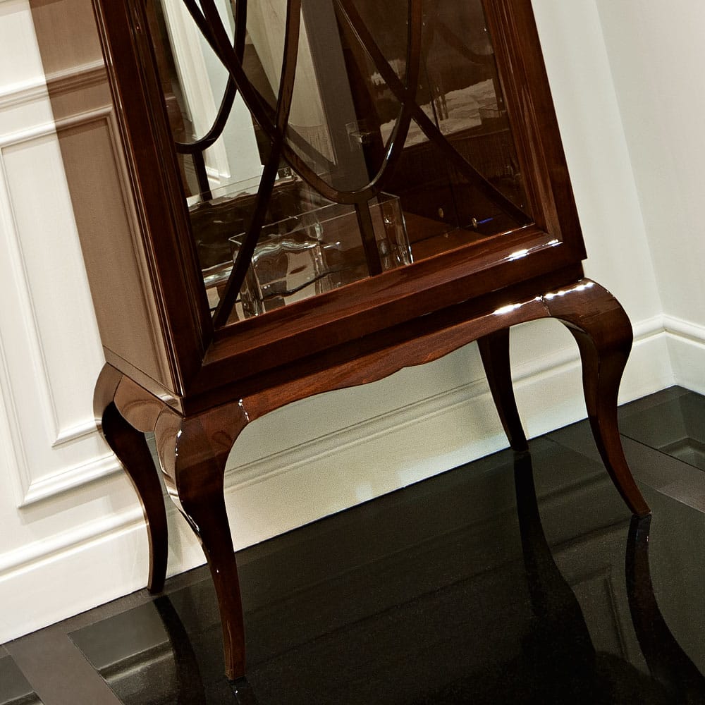 Brown Display Cabinet with Glass Shelves and Mahogany Feet