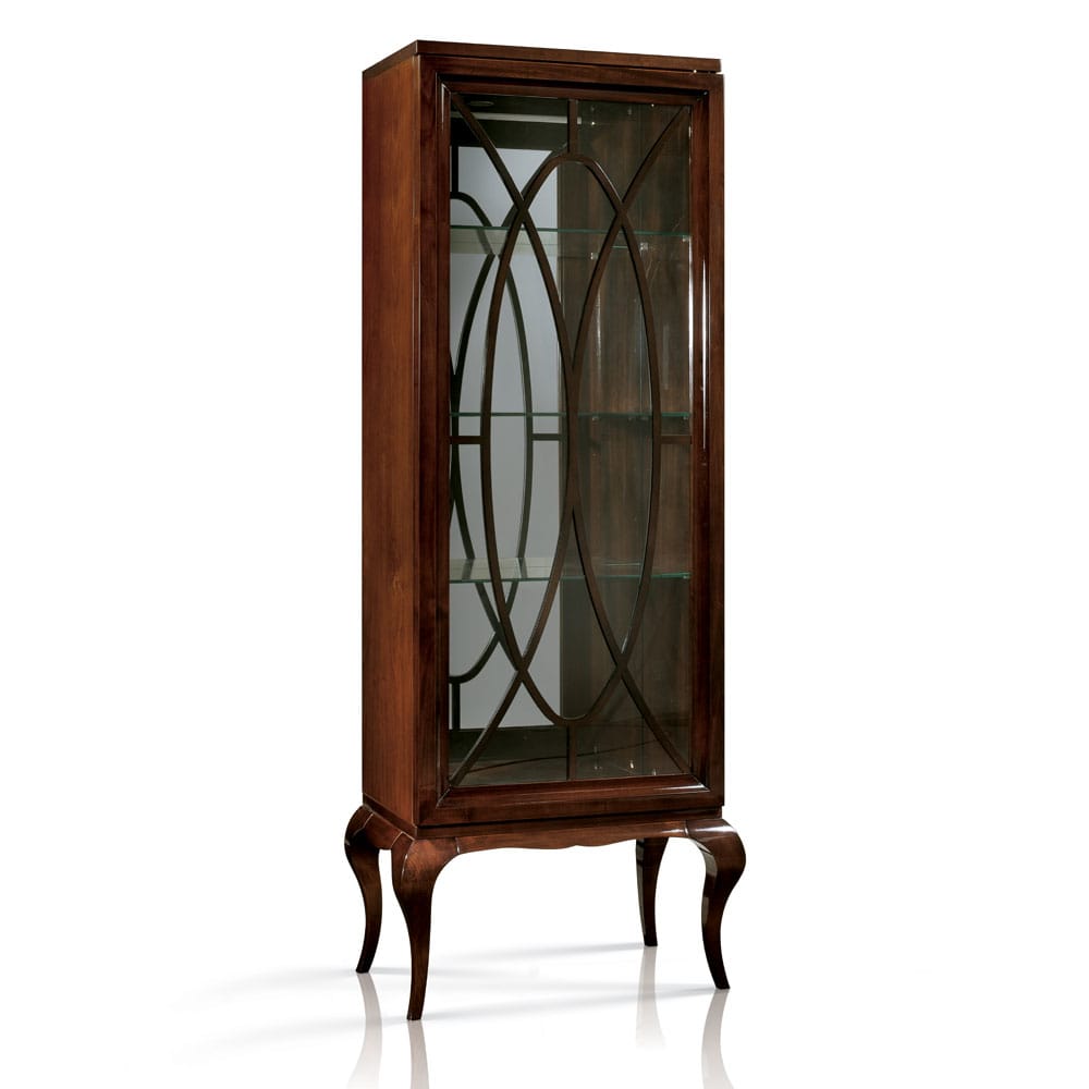 Brown Display Cabinet with Glass Shelves and Mahogany Feet