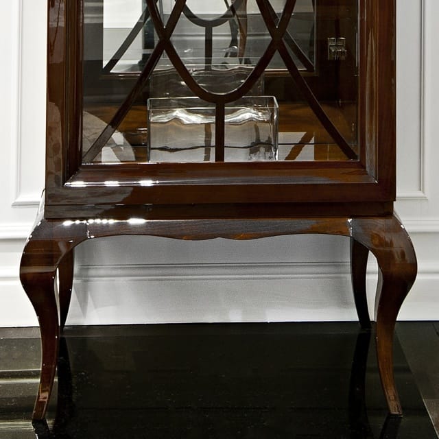 Brown Display Cabinet with Glass Shelves and Mahogany Feet