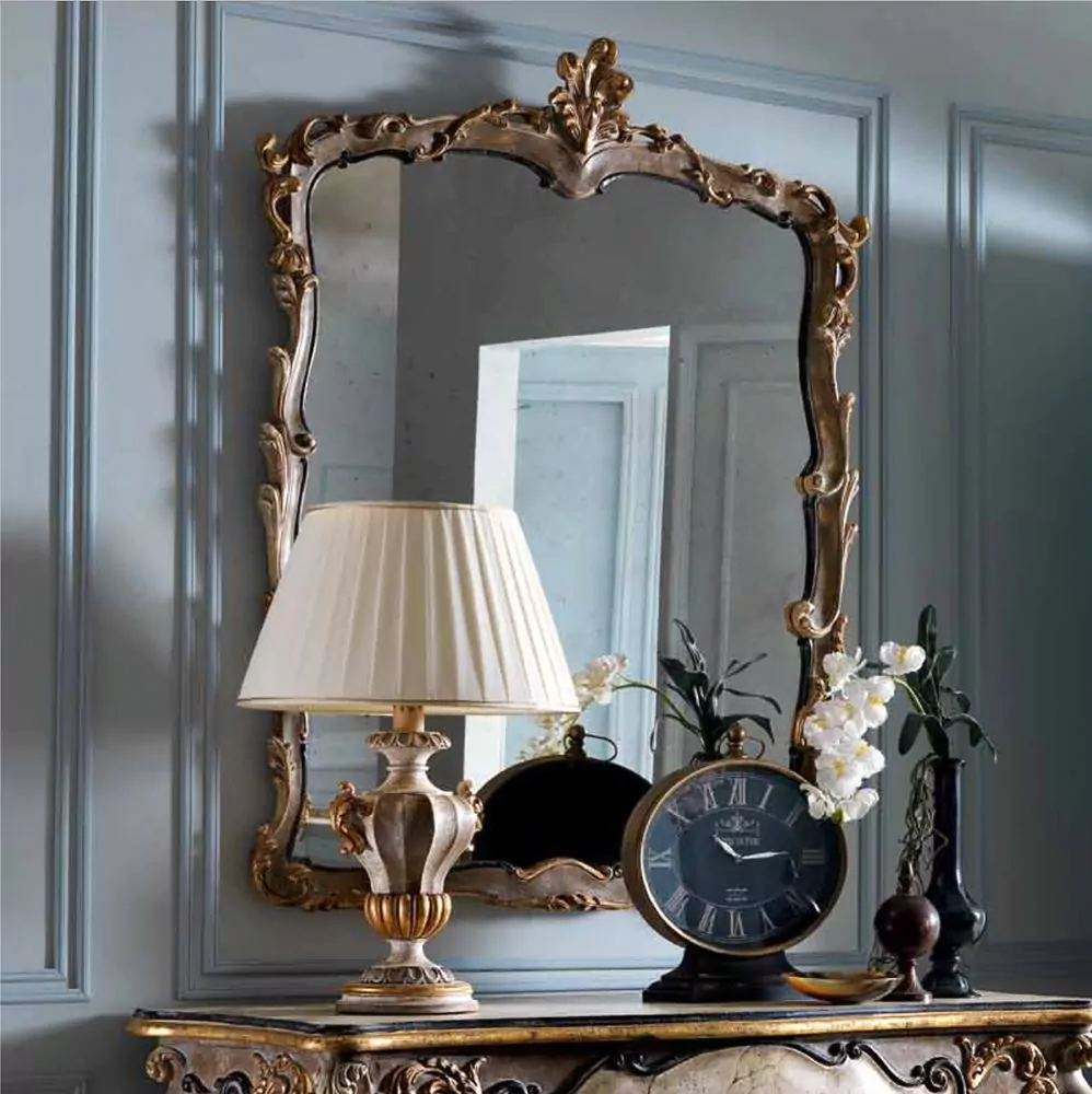 Brown Marble Double Decker Console with Grand Mirror