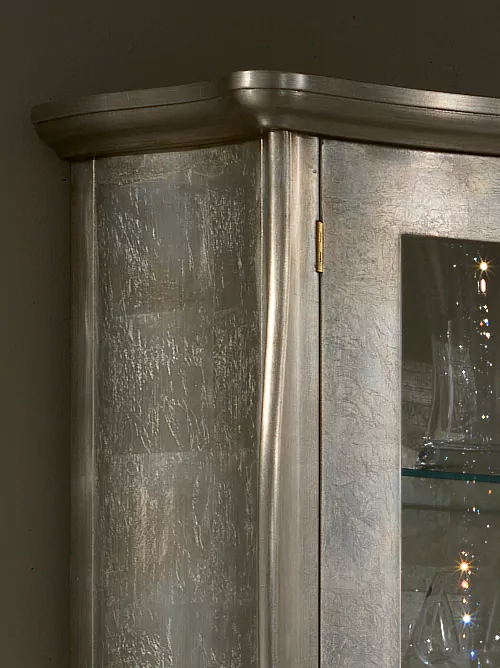 Modern Glossy Display Cabinet with Silver Detailing