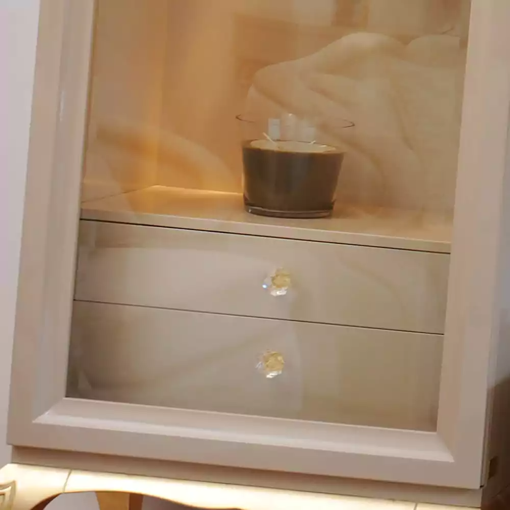 Beige Display Cabinet with Gold Accents