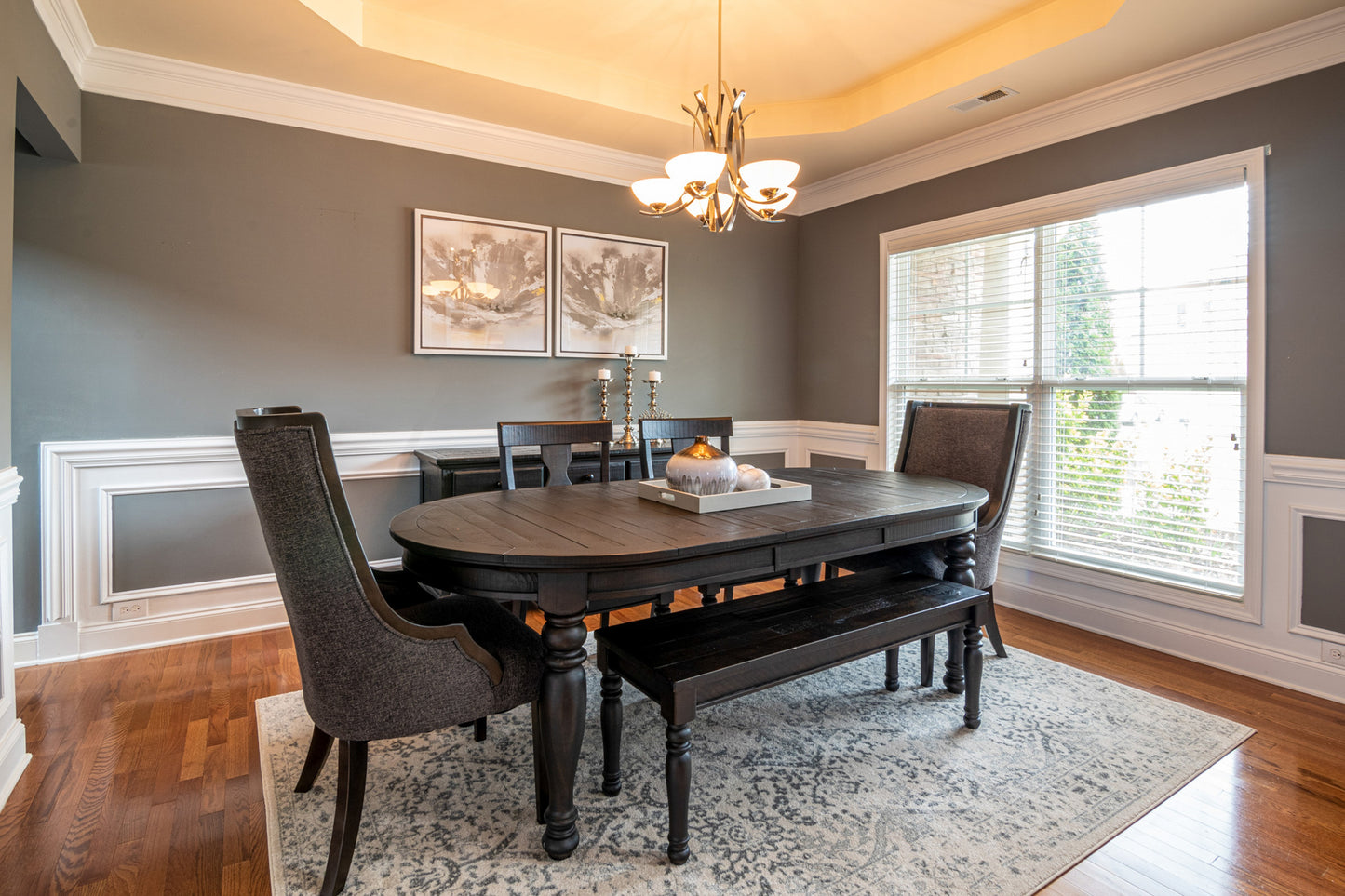 Dark Mahogany Dining Set with Armchairs and Bench