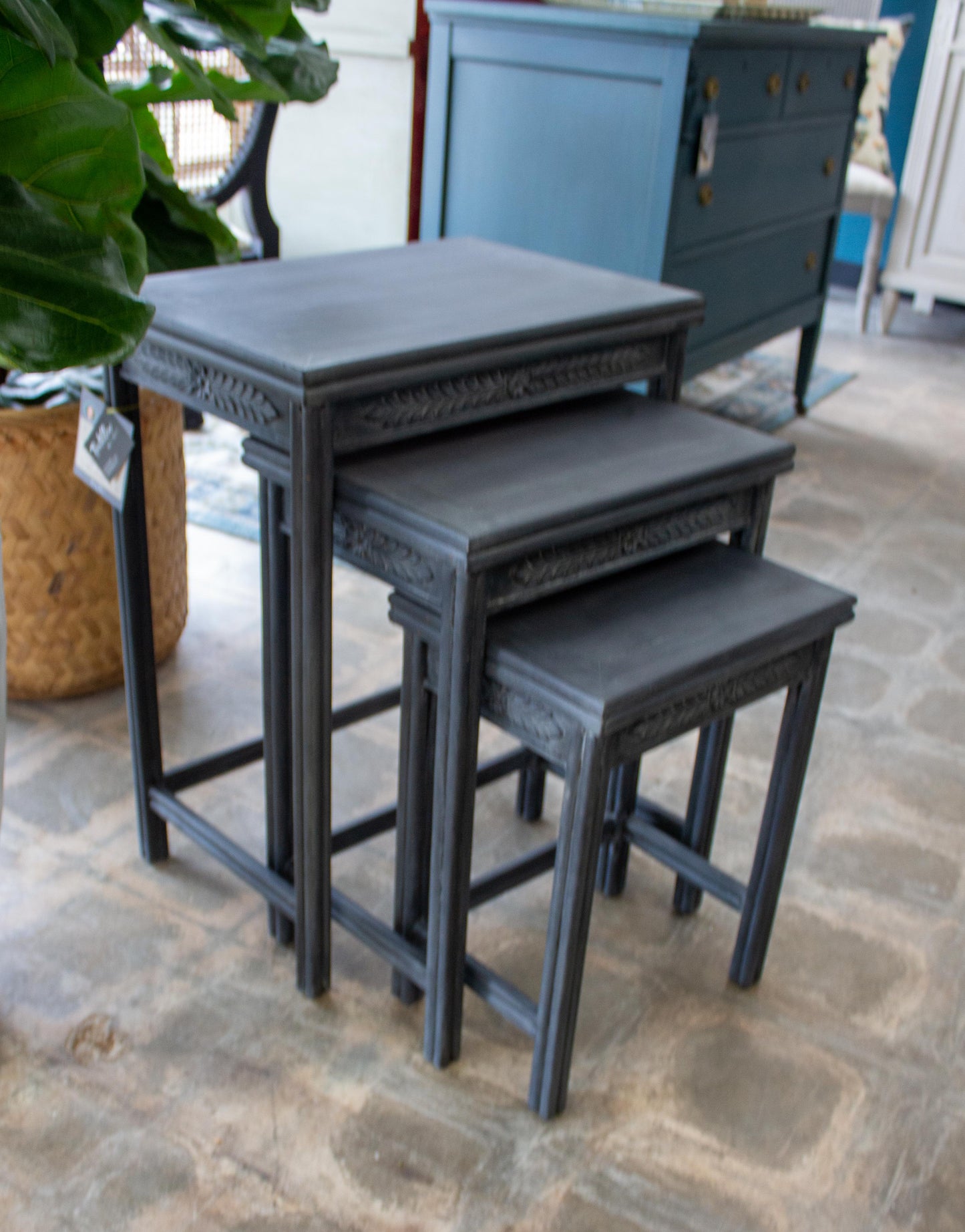 Blue French Nesting Tables Set