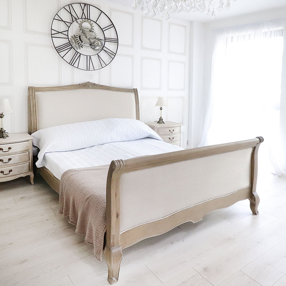 Sidqa Modern Harmony Bed with Distressed French Finish